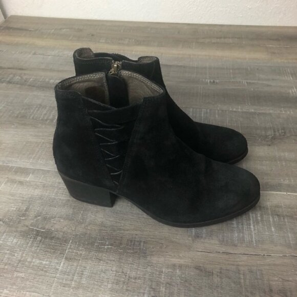 H London Black Suede Woven Ankle Boots Zipper size EU 37 US 6 - Picture 2 of 9